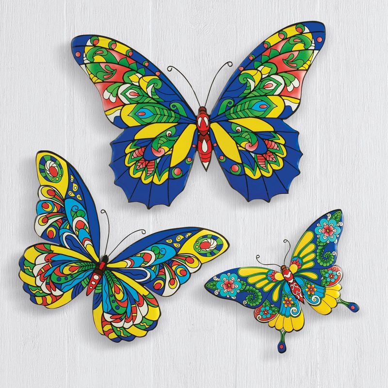 Collections Etc Colorful Metal Iron Butterfly Wall Art Set of 3, 2 of 3