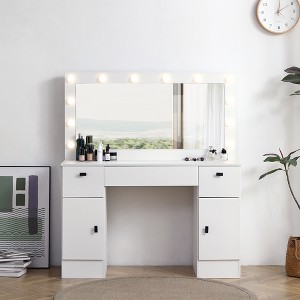Gulches Vanity table with lighted mirror, vanity desk with 3 drawers and storage cabinet,3 color lighting modes adjustable brightness, white - 1 of 4