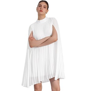 Allegra K Women's Loose Flowy Cloak Sleeve Cape Pleated Chiffon Dress - 1 of 4