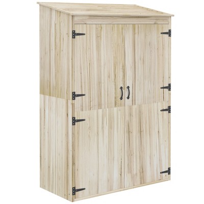 Outsunny Wooden Garden Shed Tool Storage with Double Magnet Doors, Garden Shed with Tilted Roof, 47.25"  x 22.5" x 72'', Natural