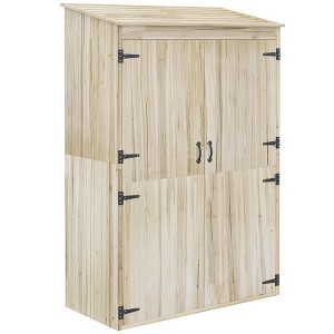 Outsunny Wooden Garden Shed Tool Storage with Double Magnet Doors, Garden Shed with Tilted Roof, 47.25"  x 22.5" x 72'', Natural - 1 of 4