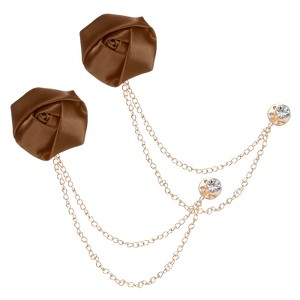 Unique Bargains Cloth Flower Lapel Pin with Gold Badge Tassel Chain for Men Wedding 1.57 inch 2 Pcs - 1 of 4