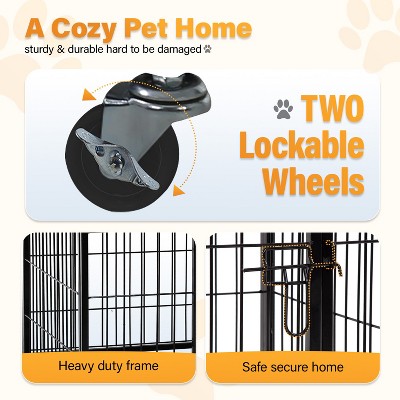 Large 48 Inch Black Rolling Steel Dog Crate