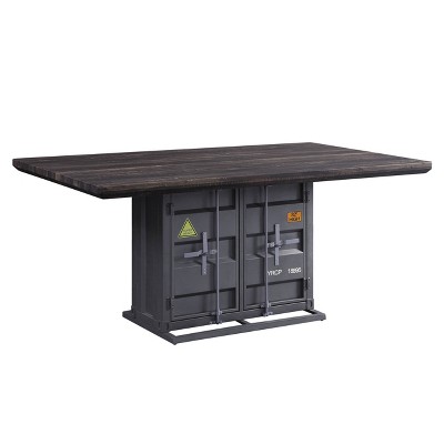 Transitional Cargo 66" Walnut & Gunmetal Dining Table with Storage