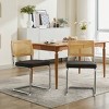 Mid Century Modern Dining Chair Set of 2 with Linen Seat,Rattan Back and Cantilever Chrome Base for Dining Room-Baofuwish - 3 of 4