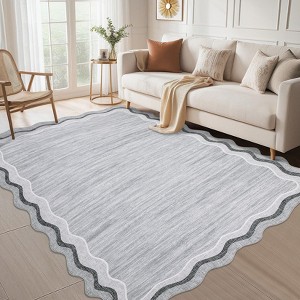 Large Machine Washable 9x12 Modern Plaid Area Rug Stain Resistant Easy To Cleaning Carpet Non Slip Low Pile Soft Folding Floor Cover For Living Room - 1 of 4