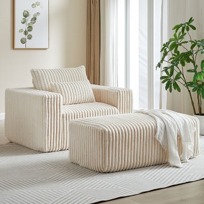 62.5-Inch Corduroy Sofa Lounger with Detachable Footrest - Ready to Use, Plush Sleeper Chair for Indoor Living & Bedroom
