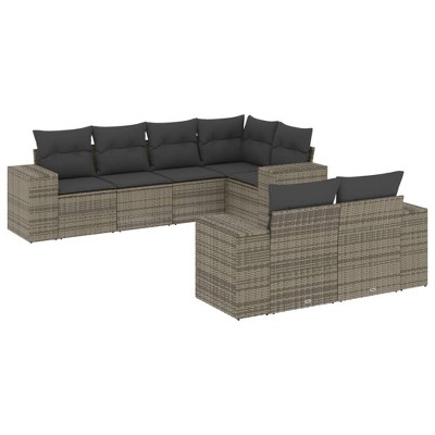 vidaXL 7 Piece Patio Sofa Set with Cushions - Gray Poly Rattan