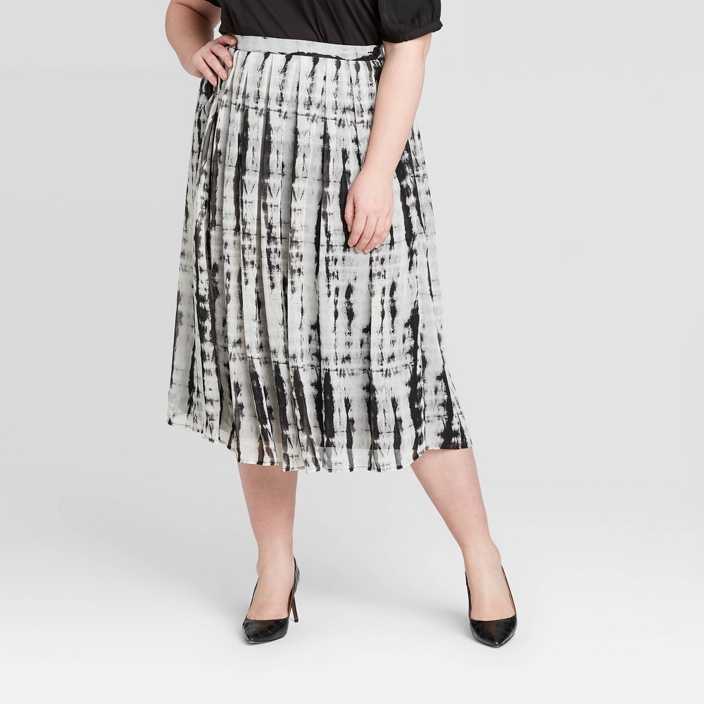 Women's Plus Size Tie-Dye Print Mid-Rise Flowy A-Line Midi Skirt - Who What Wear Black 16W was $29.99 now $20.99 (30.0% off)