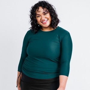 Calypsa Women's Plus Size 3/4 Sleeve Rash Guard UPF 50+ Margaux Swim Top - 1 of 2
