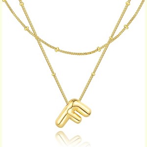 Bubble Letter Necklace for Women, 14K Gold Plated Initial Pendant A-Z Gold-F - 1 of 4