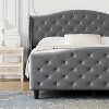 2Pcs Luxury Arched Tufted Upholstered Queen Bed, Velvet Padded Frame with Sturdy Support, Gray - 4 of 4