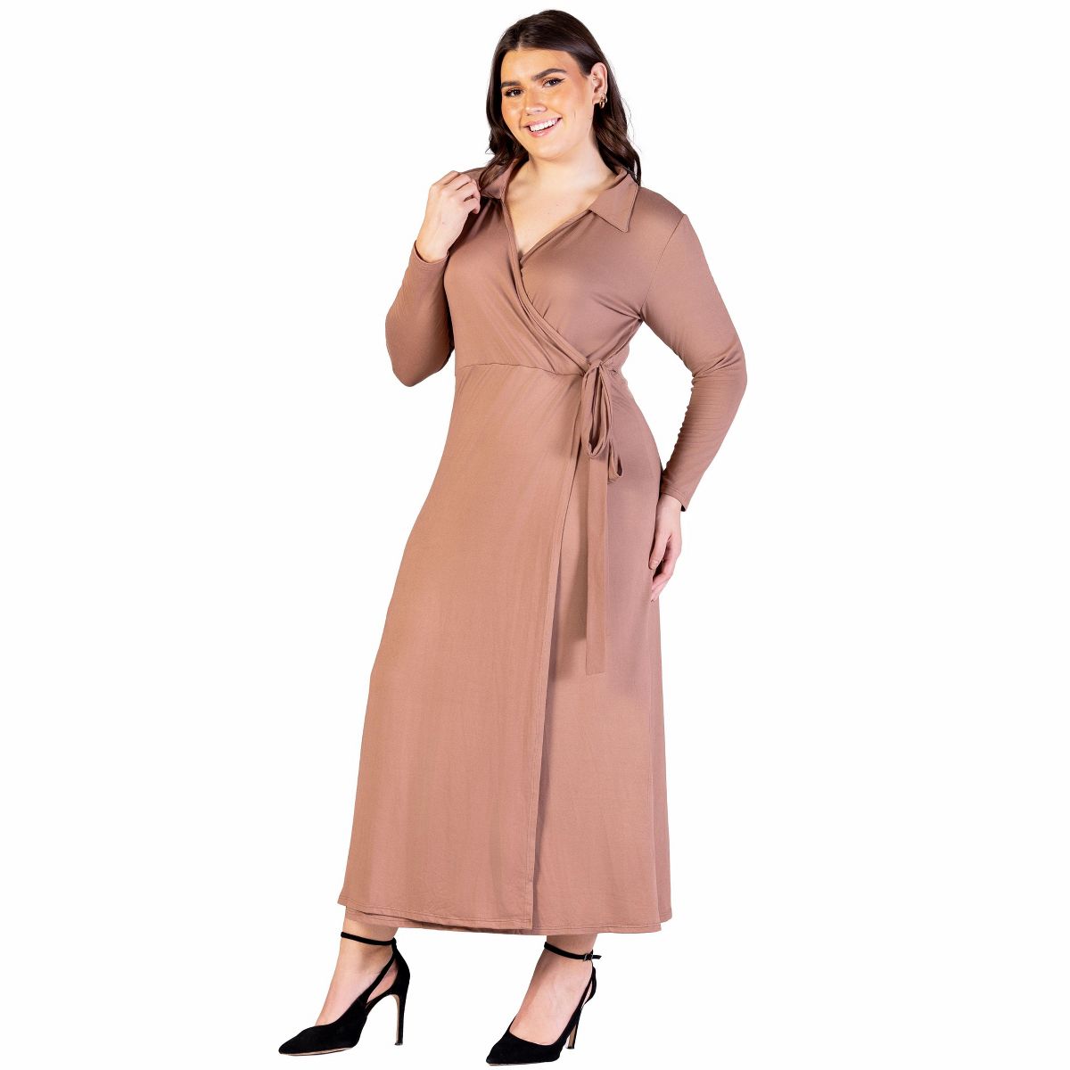 Plus Size Comfortable Collared Wrap Maxi Dress - 24seven Comfort Apparel™ - thumbnail 7