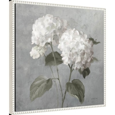 White Hydrangeas Botanical Canvas Print with Gray Background