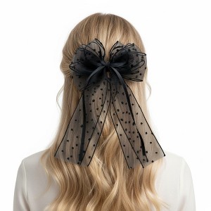 Anna-Kaci Sheer Polka Dot Bow Hair Clip with Layered Tulle Design and Long Ribbon Tails - 1 of 4