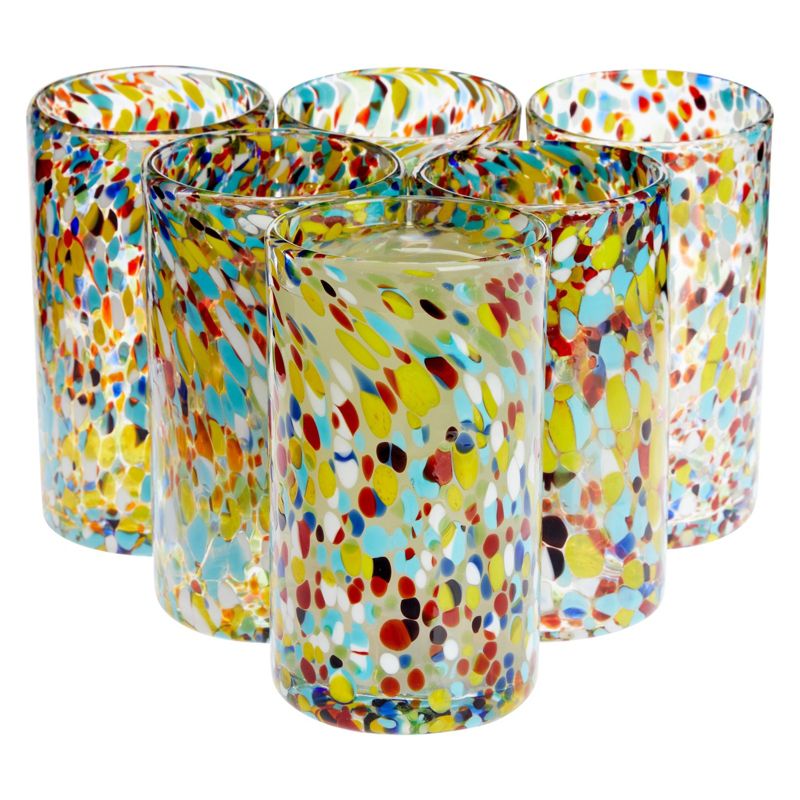 Okuna Outpost Set of 6 Hand Blown Drinking Glasses, Confetti Rock Glassware for Cocktails, 14 oz, 3 of 9