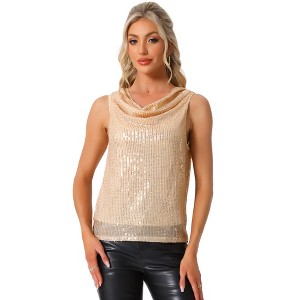 INSPIRE CHIC Women's Cowl Neck Sleeveless Sequin Party Shiny Top - 1 of 4