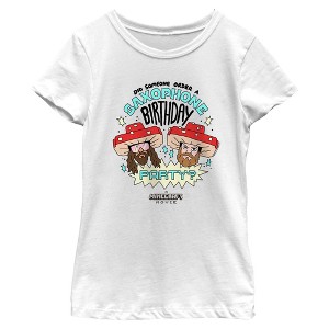 Girl's A Minecraft Movie Garrett and Steve Saxophone Birthday Party T-Shirt - 1 of 4