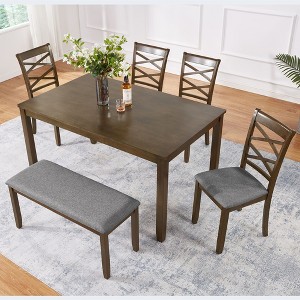 CAVINAS 6 Piece Rectangular Dining Table Set,Wooden Dining Table for 4 Upholstered Chairs and Bench with X-shaped Back,Dining Set for Kitchen - 1 of 4