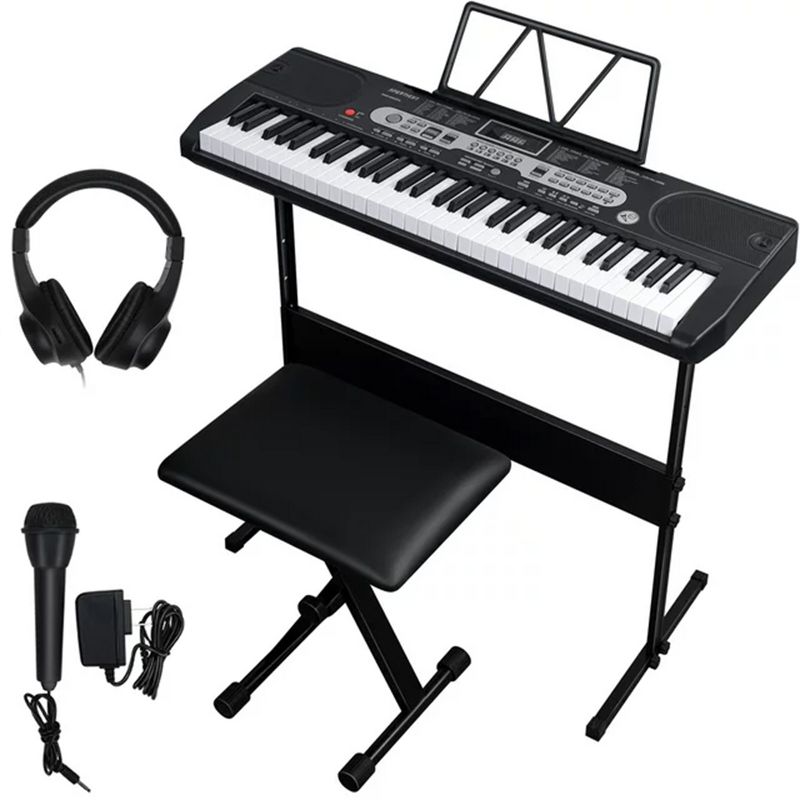 SKONYON 61 Key Digital Electronic Keyboard Piano Set for Beginners with H-Stand, Stool and Microphone, 1 of 9