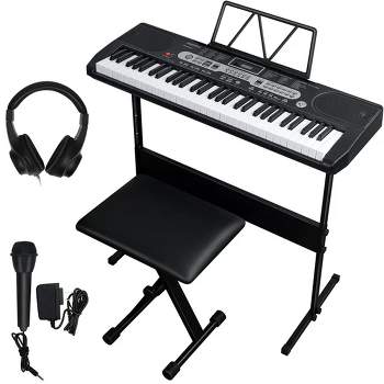 SKONYON 61 Key Digital Electronic Keyboard Piano Set for Beginners with H-Stand, Stool and Microphone