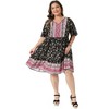 Women's Plus Size Boho Floral Tie Crew Neck Short Sleeve Flowy Beach Summer Midi A Line Sun Dresses - Agnes Orinda - 3 of 4