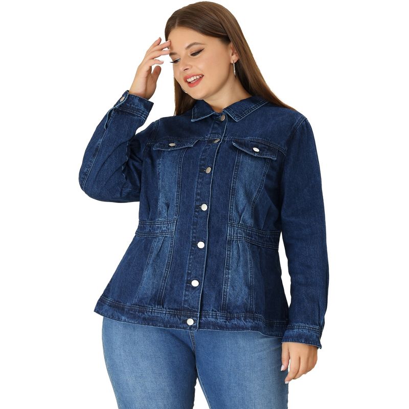 Agnes Orinda Women's Plus Size Classic Denim Washed Front Long Sleeve Casual Jean Jackets, 3 of 6