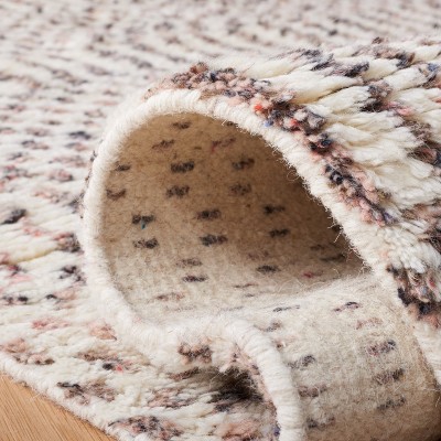 Ivory and Pink Hand-Knotted Wool Runner Rug