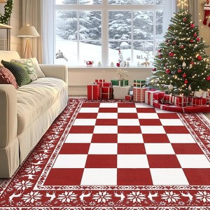 4x6 Christmas Area Rug, Washable Non Slip Holiday Carpet with Xmas Tree Reindeer Snowflake, Low Pile Accent Rug for Home - 1 of 4