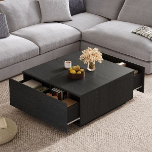 PAGED Square Wooden Coffee Table, Modern Side Table with 4 Storage Drawers, 33.25" Center Table for Living Room, Bedroom - 1 of 4