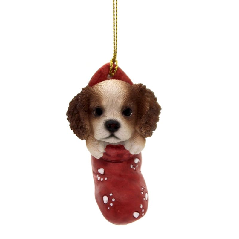 2.5 Inch King Charles Spaniel Stocking Dog Puppy Christmas Tree Ornaments, 1 of 3