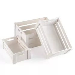NEX 3pk Wooden Tray Set with Handle and Storage Crates White