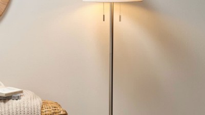 Silver 3-Way Switch Metal Floor Lamp with Linen Shade