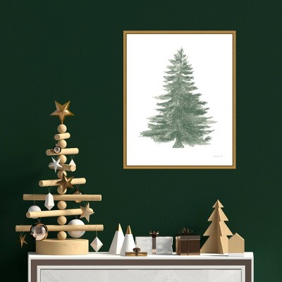 23" x 20" Green Fir Tree Canvas Print with Gold Frame