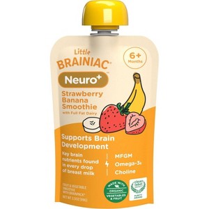 Brainiac Kids' Little Brainiac Neuro Smoothie Baby Meals - Strawberry Banana - 3.5oz - 1 of 4