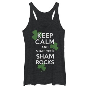 Women's Lost Gods St. Patrick's Day Keep Calm and Shake your Shamrocks Racerback Tank Top - 1 of 4