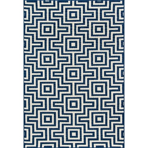 Momeni 4 x 5 Navy Indoor/Outdoor Stripe Area Rug in the Rugs