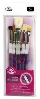 Soft Grip Assorted Golden Taklon Fiber Paint Brush Set, 5 Pieces