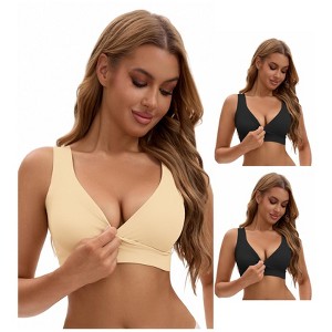 INSPIRE CHIC Nursing Bra for Women's Crossover Push Up Wirefree Sleep Breastfeeding Maternity Bralette 3 Packs - 1 of 4