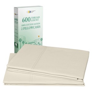 Set of 2 Pillowcases - Luxury 600 Thread Count, 100% Cotton Sateen, Soft, Crisp, and Breathable by California Design Den - 1 of 4