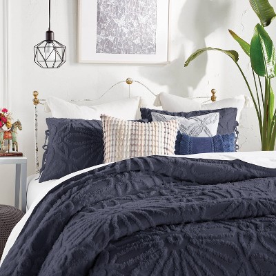 Indigo Cotton Floral Motif Full Comforter Set
