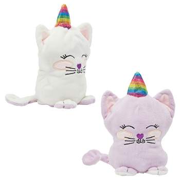 Small Reversible Caticorn Plush Toy, Lavender and White Caticorn Plushie with Rainbow Horn (6 x 12 In)