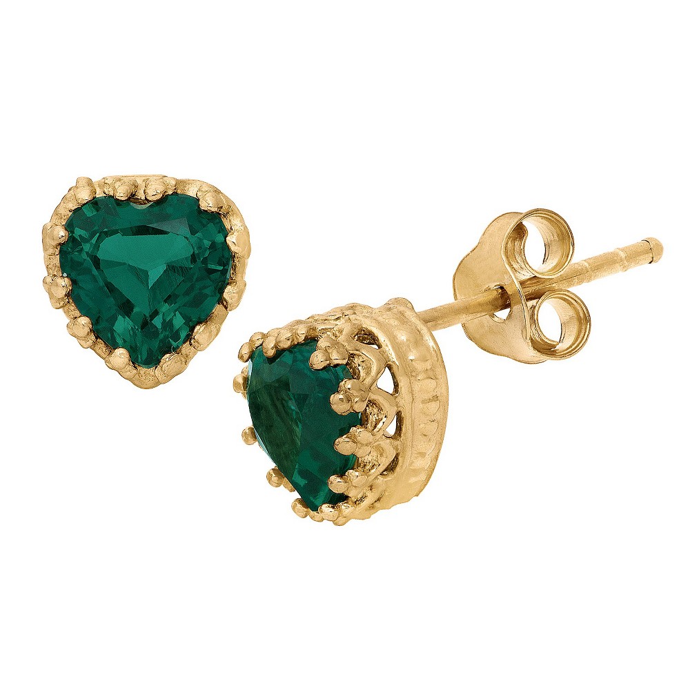 Photos - Earrings 1 1/2 TCW Tiara Gold Over Silver Heart-cut Emerald Crown Stud 
