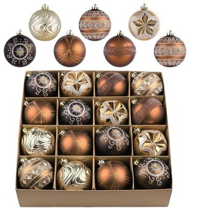 Aoibox 16pc Bronze Copper Gold Shatterproof Christmas Ornaments Set 3.15in Plastic Ball Fall Tree Decorations Lightweight Hanging - 1 of 4