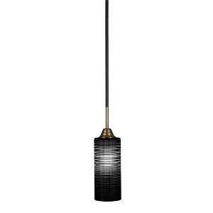 Toltec Lighting Paramount 1 - Light Pendant in  Matte Black/Brass with 4" Black Matrix Shade - 1 of 1