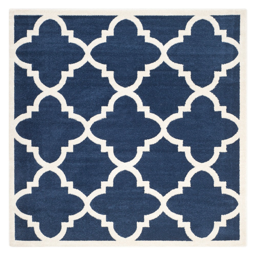 7'X7' Square Amherst Geometric Outdoor Rug Navy/Beige - Safavieh