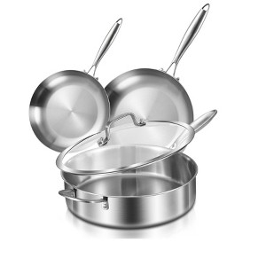 Itopfox Tri-ply Stainless Steel Fry Pans and Sauté Pan with Lid, Induction Cookware Set, Dishwasher and Oven Safe, Detachable Handle - 1 of 4