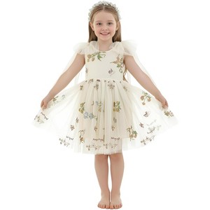 2Bunnies Girls 1-10Y Floral Garden Embroidered Tulle Strap Flower Girl Dress Knee - 1 of 4