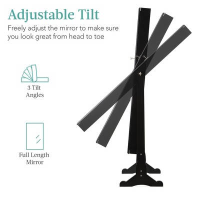 Black Rustic Full-Length Mirror Jewelry Armoire Cabinet