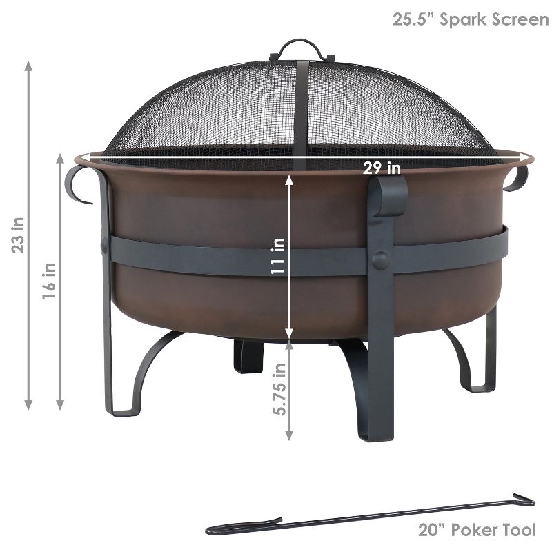 Sunnydaze Outdoor Camping or Backyard Large Round Cauldron Fire Pit Bowl with Log Poker and Spark Screen - 29", 4 of 11